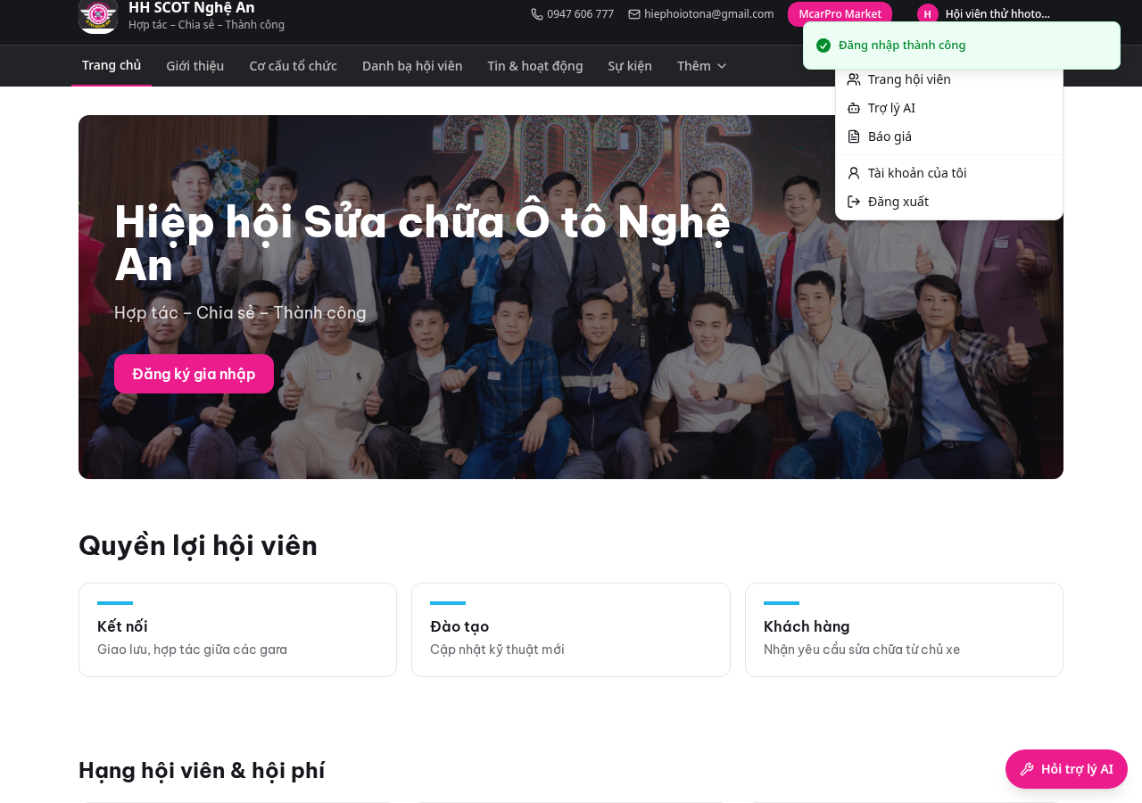 Bước 3: Đăng nhập ngay trên web hiệp hội / cửa hàng