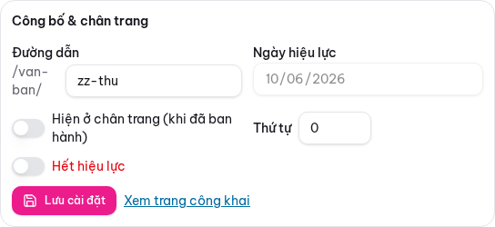 Bước 5: Văn bản & chính sách hiệp hội: công khai/chỉ hội viên, chân trang Chính sách
