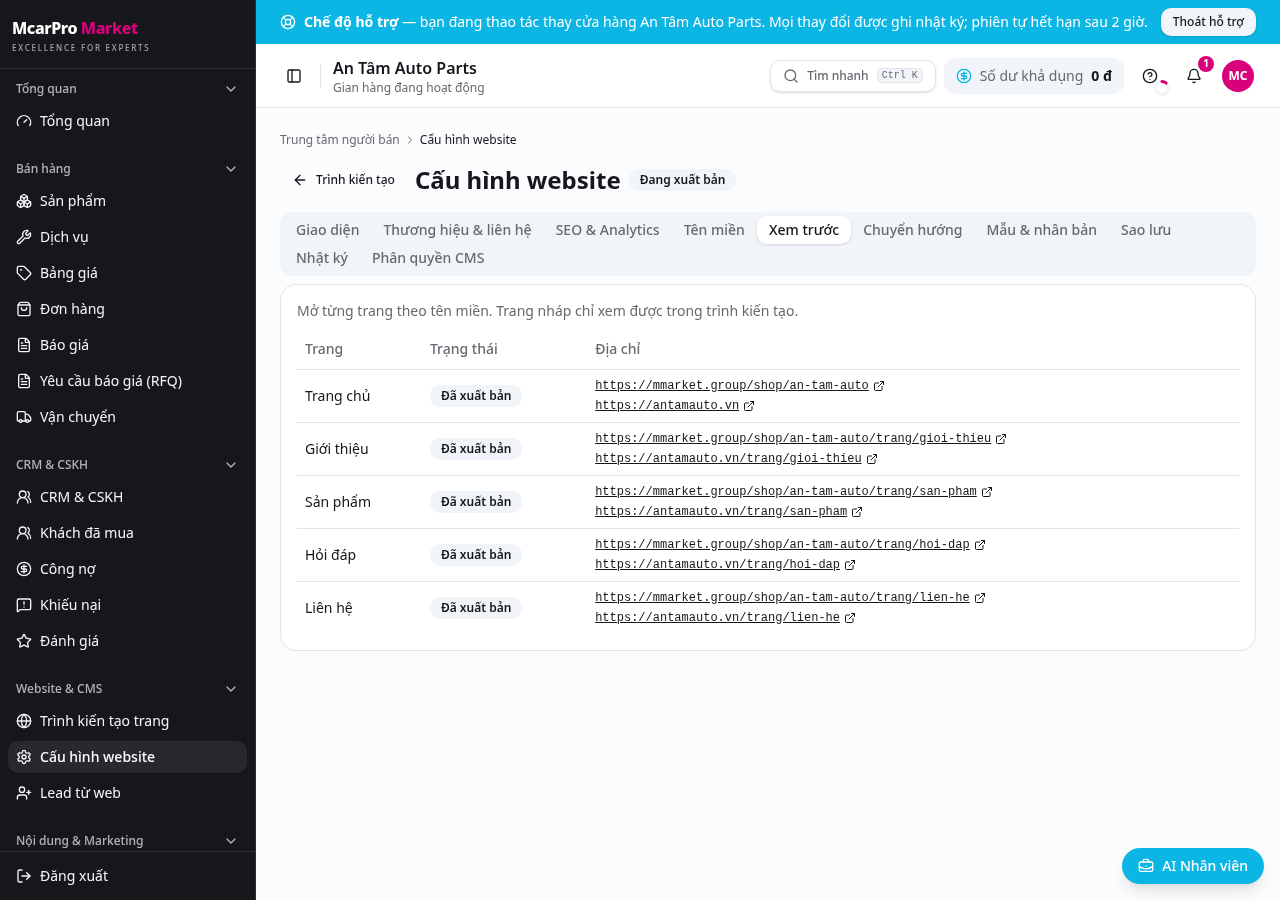 Bước 4: Gắn tên miền riêng cho website cửa hàng