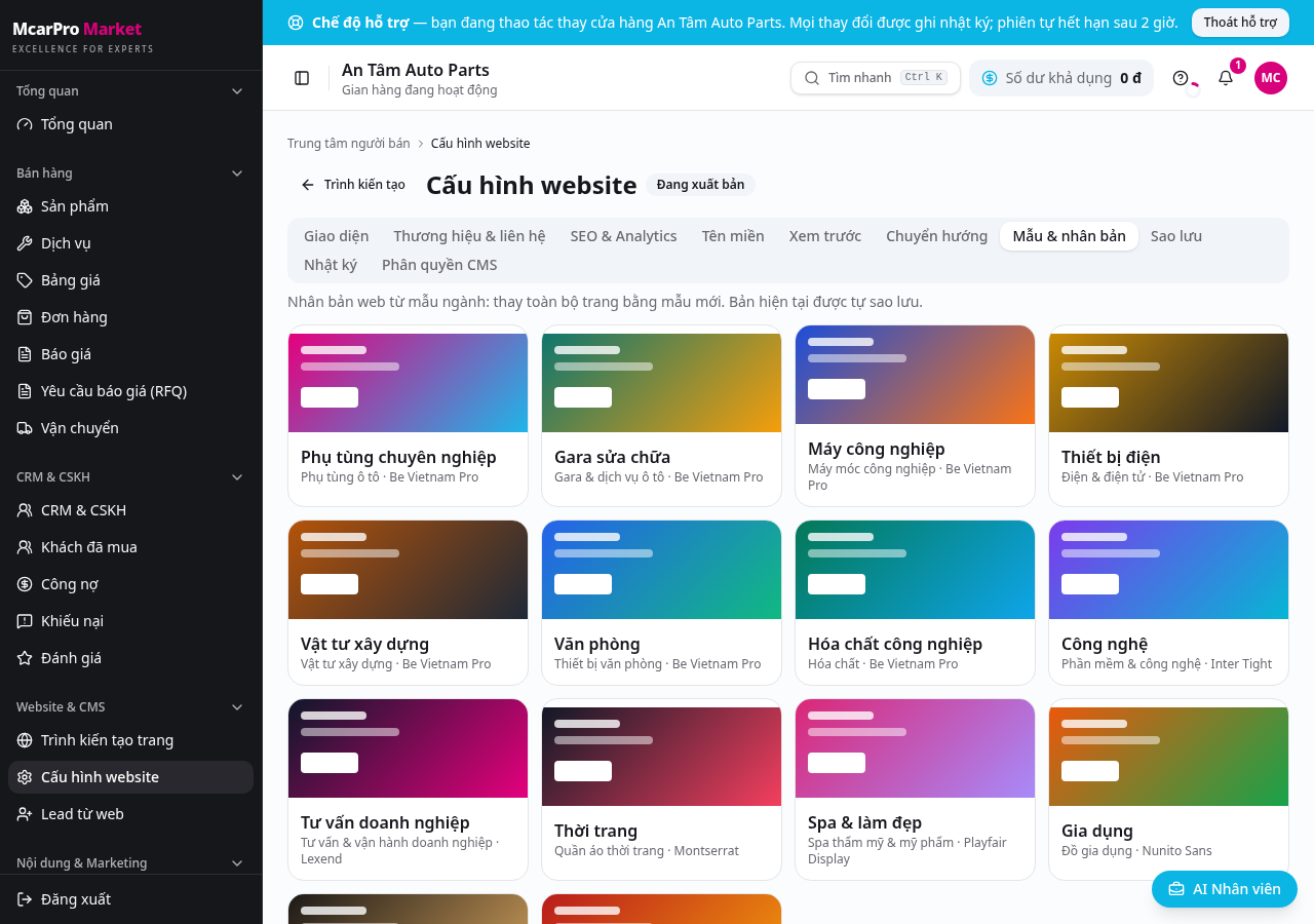 Bước 1: Chọn mẫu web theo ngành và nhân bản