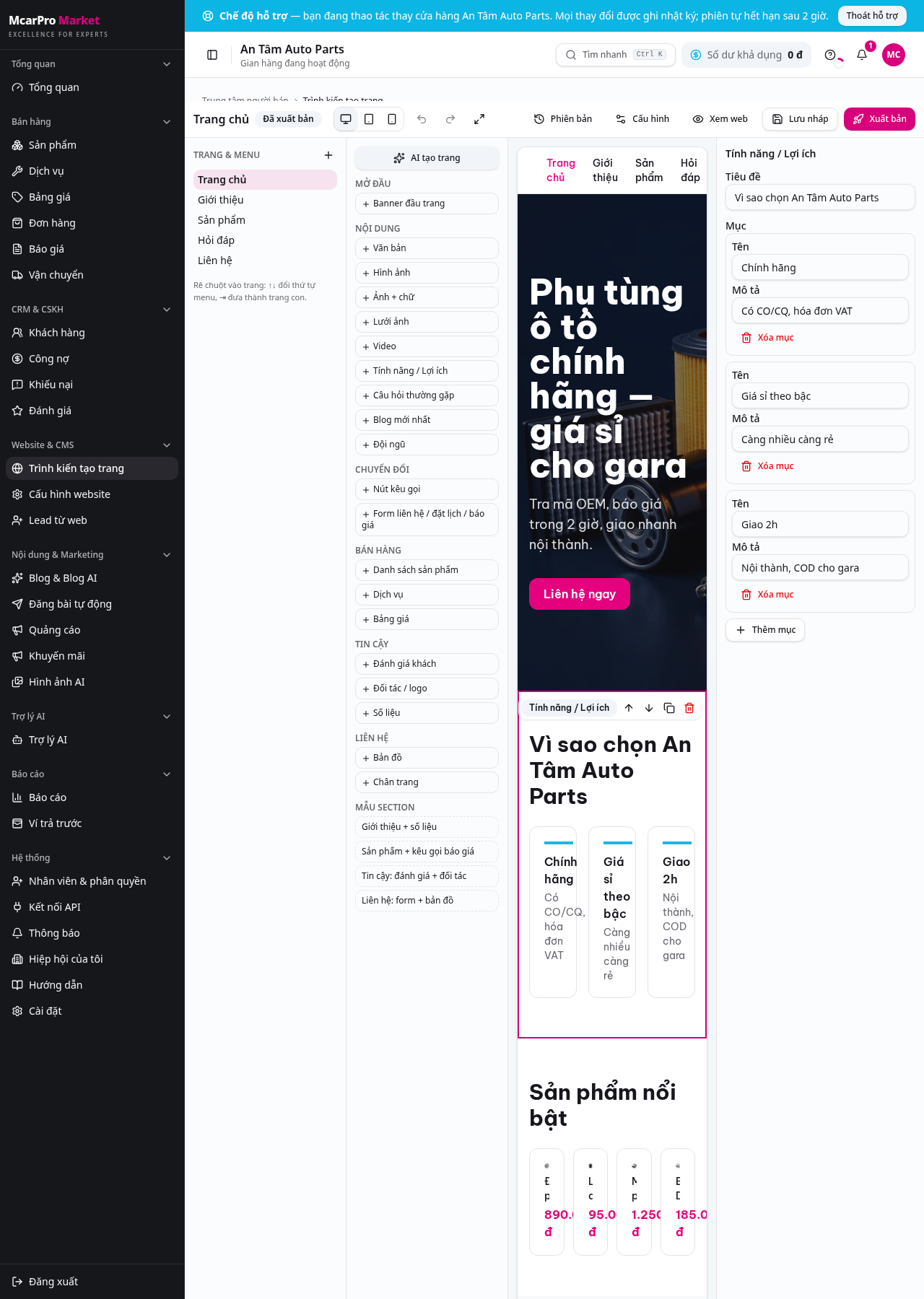 Bước 2: Dựng website riêng từ mẫu ngành